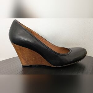 Clarks Black Comfort Leather Wedges, High Heel, Round Toe, Size 9